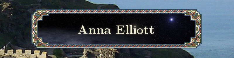 Site title Anna Elliott Books over photo of Tintagel